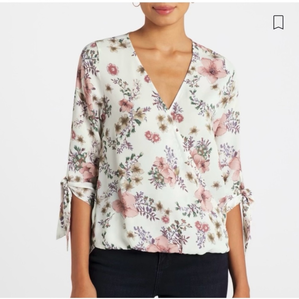 West Kei Pink and White Wrap Blouse 3/4 Sleeve